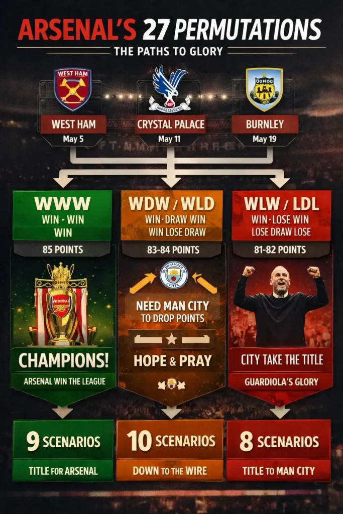 The complete scenarios for Arsenal in chase of title