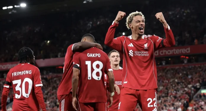 Liverpool Premier League champions players celebrating after victory